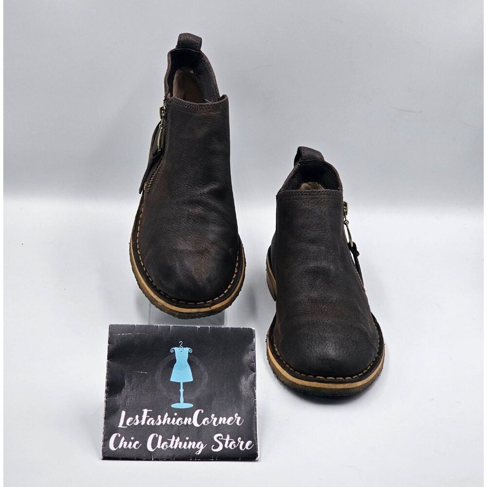 UGG Women's Dark Brown Leather Clementine Shearling Leather Ankle Boot Sz 7 2953 - Picture 2 of 16